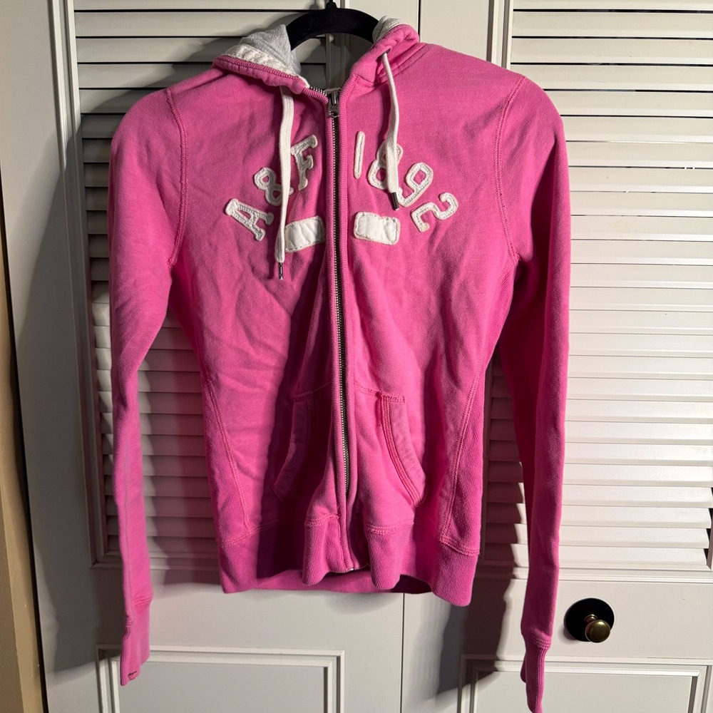Abercrombie & Fitch Y2K Vintage Pink Full Zip Hoodie A&F 1892 Applique Medium